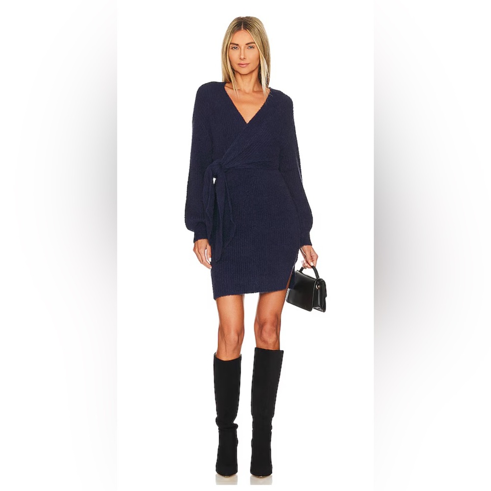 House of Harlow 1960 Navy Long Sleeve Wrap Sweater Dress